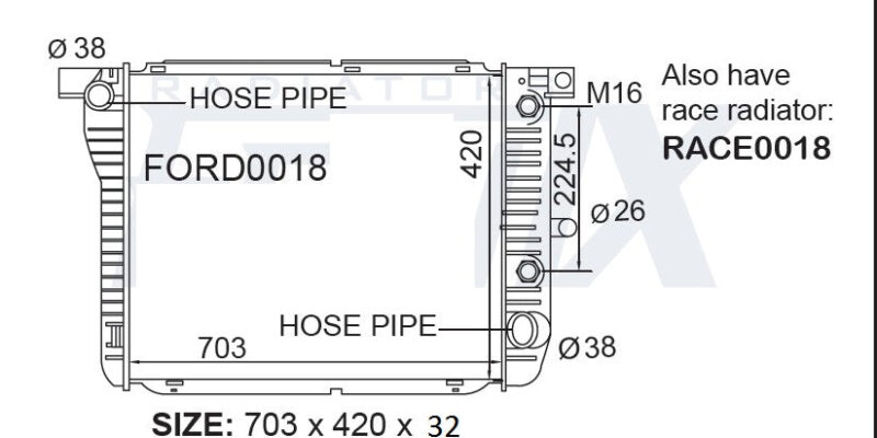 Ford EF EL Falcon Radiator 32mm Heavy Duty.